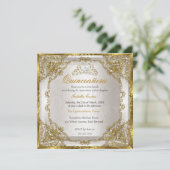 Invitation Quinceanera Anniversaire Or Beige Pearle Damask (Debout devant)