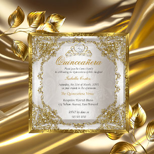 Invitation Quinceanera Anniversaire Or Perle Beige Damassé