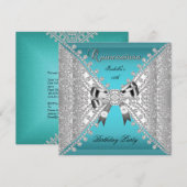 Invitation Quinceanera Anniversaire Partie Diamants Bleus Tur (Devant / Derrière)