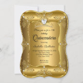 Invitation Quinceanera Anniversaire Party Gold Diamond Tiara (Devant)