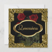 Invitation Quinceanera Anniversaire Party Gold Noir (Devant)