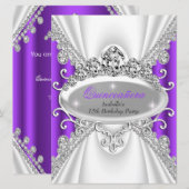 Invitation Quinceañera Anniversaire Princesse Diamant Violet (Devant / Derrière)
