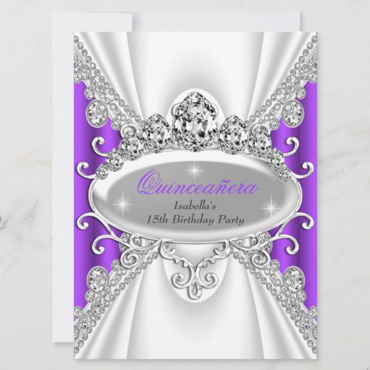 Invitation Quinceañera Anniversaire Princesse Diamant Violet (Devant)