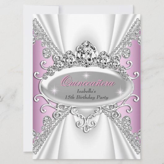 Invitation Quinceañera Anniversaire Princesse Diamants Roses  (Devant)