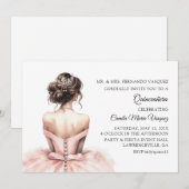 Invitation Quinceañera Anniversaire Princesse Rose (Devant / Derrière)