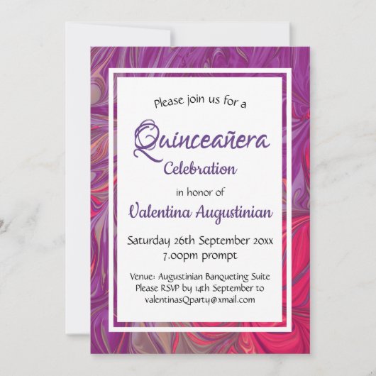 Invitation Quinceañera Anniversaire Rétro Personalisé PURPLE (Devant)