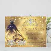 Invitation Quinceanera Anniversaire Robe d'or Tiara Carrie b (Debout devant)