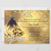 Invitation Quinceanera Anniversaire Robe d'or Tiara Carrie b (Dos)