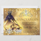 Invitation Quinceanera Anniversaire Robe d'or Tiara Carrie b (Devant)