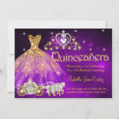 Invitation Quinceanera Anniversaire Robe violette Tiara Carri (Devant)