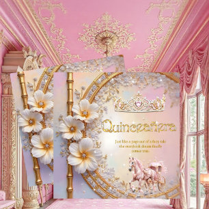 Invitation Quinceanera Anniversaire Rose Lilas Diamant Or Che