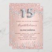 Invitation Quinceanera anniversaire rose or parties scintilla (Devant / Derrière)