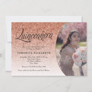 Invitation Quinceañera Anniversaire Rose Parties scintillant 