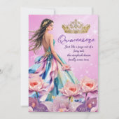Invitation Quinceanera Anniversaire Rose Turquoise Robe pourp (Devant)
