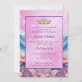 Invitation Quinceanera Anniversaire Rose Turquoise Robe pourp (Dos)
