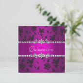 Invitation Quinceañera Anniversaire rose violet noir argent (Debout devant)