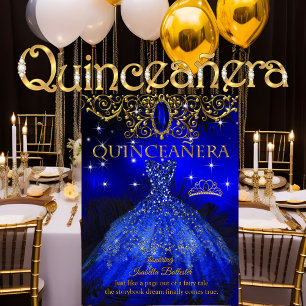 Invitation Quinceanera Anniversaire Royal Blue Feather Tiara
