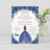 Invitation Quinceañera Anniversaire Royal Blue Floral Princes (Debout devant)