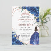 Invitation Quinceañera Anniversaire Royal Blue Floral Princes (Debout devant)
