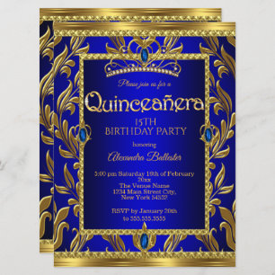 Invitation Quinceanera Anniversaire Royal Blue Jewel Tiara Go