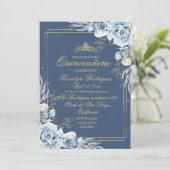 Invitation Quinceañera Anniversaire Royal Navy Blue (Debout devant)