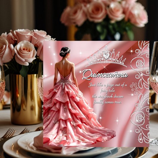 Invitation Quinceanera Anniversaire Soirée rose Tiara