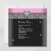 Invitation Quinceanera Anniversaire Zebra Rose Noir Blanc (Dos)