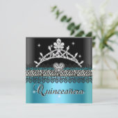 Invitation Quinceanera Anniversaire Zebra Turquoise bleu noir (Debout devant)