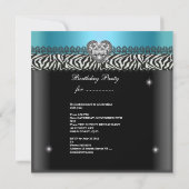 Invitation Quinceanera Anniversaire Zebra Turquoise bleu noir (Dos)