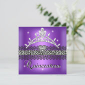 Invitation Quinceanera Anniversaire Zebra Violet Blanc Noir (Debout devant)