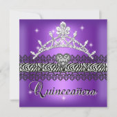 Invitation Quinceanera Anniversaire Zebra Violet Blanc Noir (Devant)
