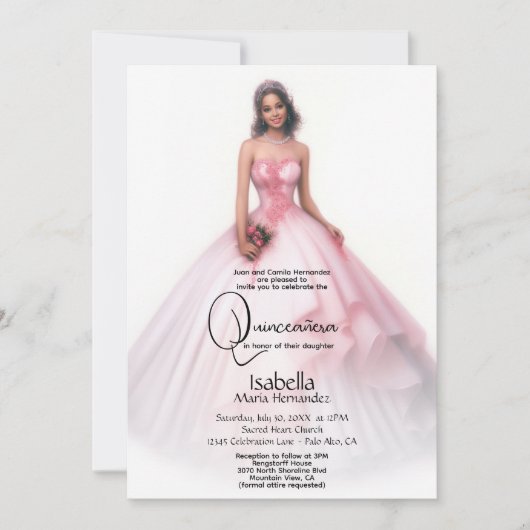 Invitation Quinceañera | Años de coing rose délicat (Devant)