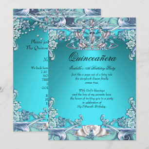 Invitation Quinceanera Aqua 15ème anniversaire de fête Turquo