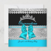 Invitation Quinceanera Aqua Blue Diamond Dentelle Anniversair (Devant)