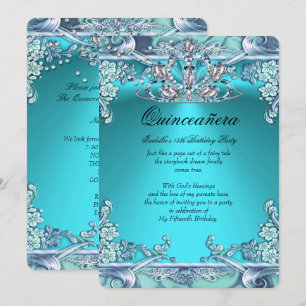 Invitation Quinceanera Aqua Sarcelle Fête des 15 ans