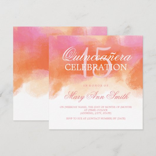 Invitation Quinceanera aquarelle de bleu d'été de 15 (Devant / Derrière)