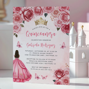 Invitation Quinceañera aquarelle florale rose