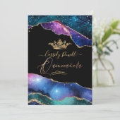Invitation Quinceanera, Aquarelle Galaxy Agate Faux Gold (Debout devant)