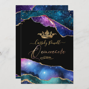 Invitation Quinceanera, Aquarelle Galaxy Agate Faux Gold