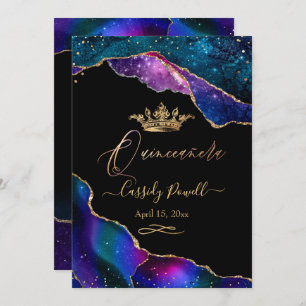 Invitation Quinceanera, Aquarelle Galaxy Agate Faux Gold Inv