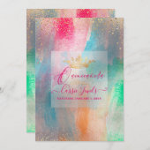 Invitation Quinceanera Aquarelle Iridescente Brushstrokies (Devant / Derrière)