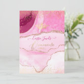 Invitation Quinceanera, Aquarelle Rose Agate Faux Gold (Debout devant)