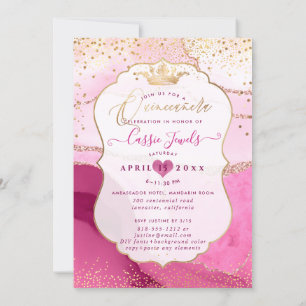Invitation Quinceanera, Aquarelle Rose Agate Faux Gold