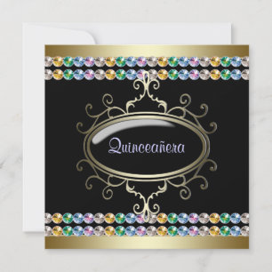 Invitation Quinceañera Arc-en-ciel Or Noir