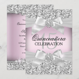 Invitation Quinceanera Arc-en-ciel Rose Pailleté A