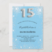 Invitation Quinceanera argent bébé bleu parties scintillant p (Devant)