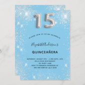 Invitation Quinceanera argent bébé bleu parties scintillant p (Devant / Derrière)