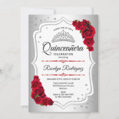 Invitation Quinceanera - Argent Blanc Rouge (Devant)