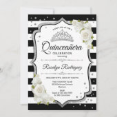 Invitation Quinceanera - Argent noir blanc (Devant)