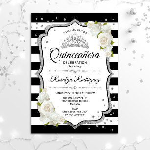 Invitation Quinceanera - Argent noir blanc